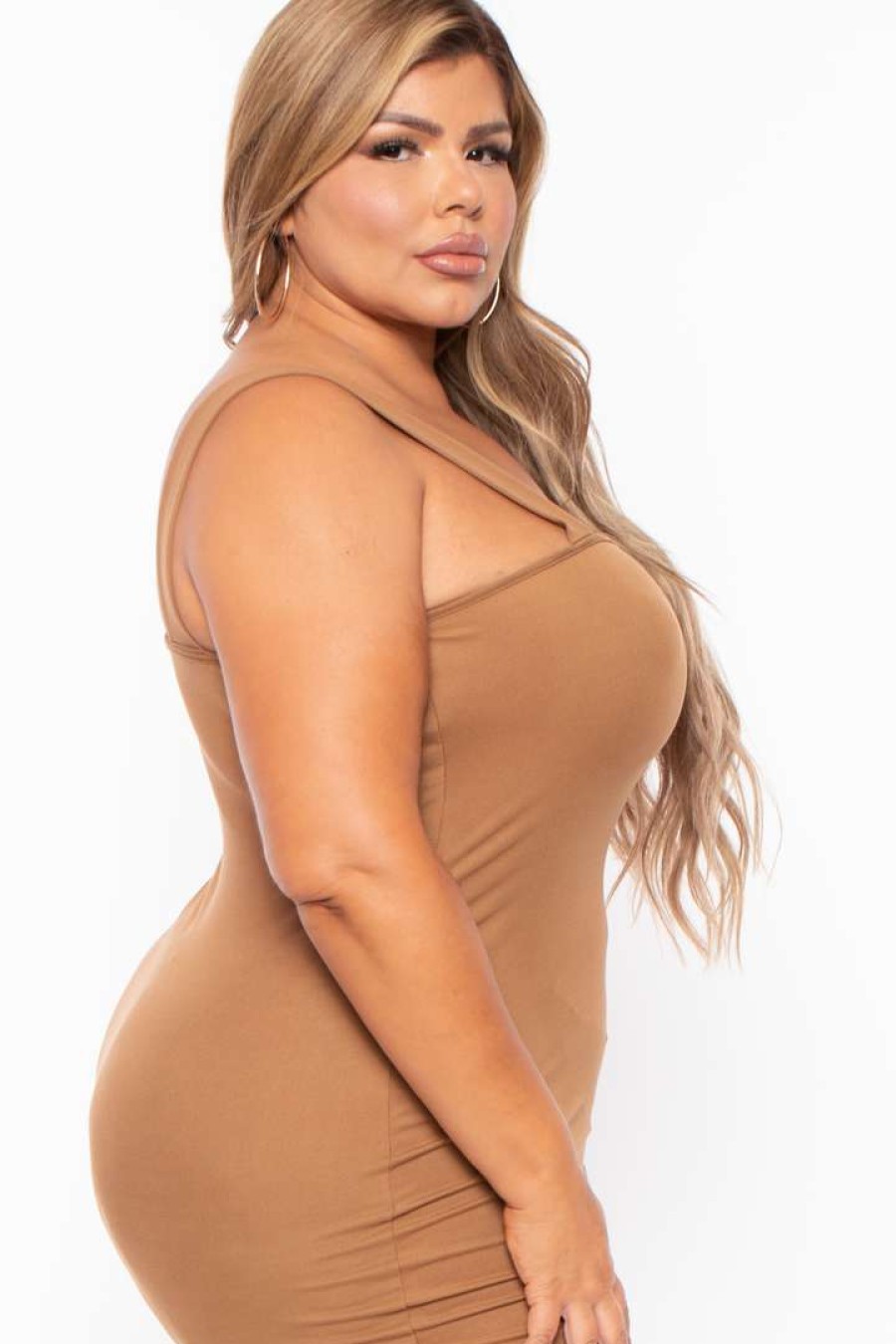 Dresses * | Curvy Sense Dresses Plus Size Romina Tank Bodycon Dress Mocha