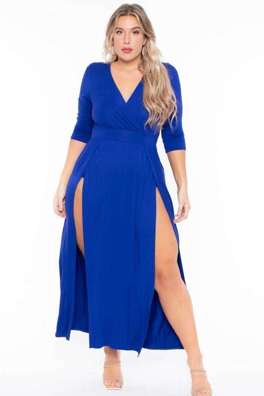 Dresses * | Bluebell Dresses Plus Size Aria M-Slit Maxi Dress Royal Blue