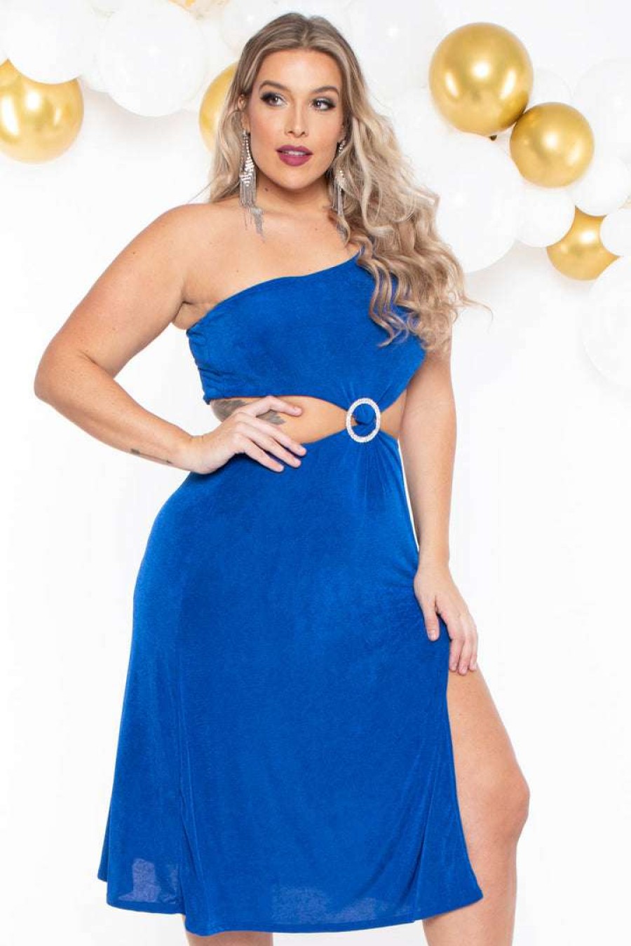 Dresses * | Curvy Sense Plus Size Kateri Cut Out Dress Blue