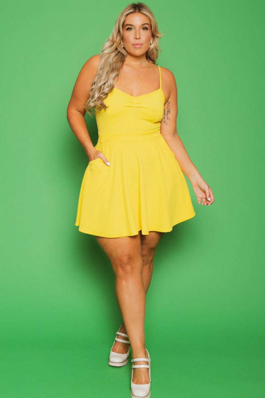 Dresses * | Curvy Sense Plus Size Blossom Flare Dress Yellow