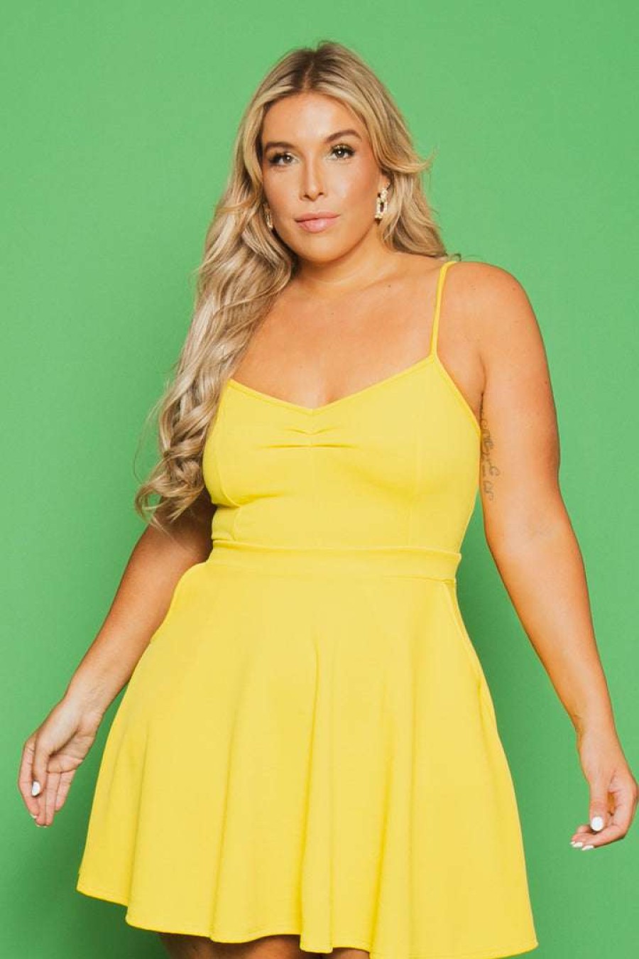 Dresses * | Curvy Sense Plus Size Blossom Flare Dress Yellow