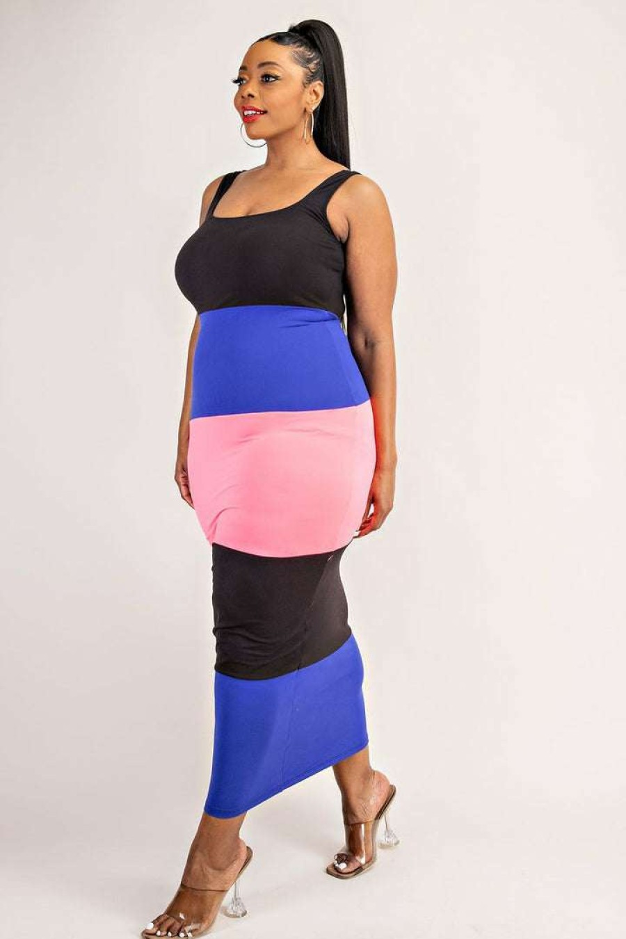 Dresses * | The Curve La Plus Size Lucia Color Block Maxi Dress Royal Blue