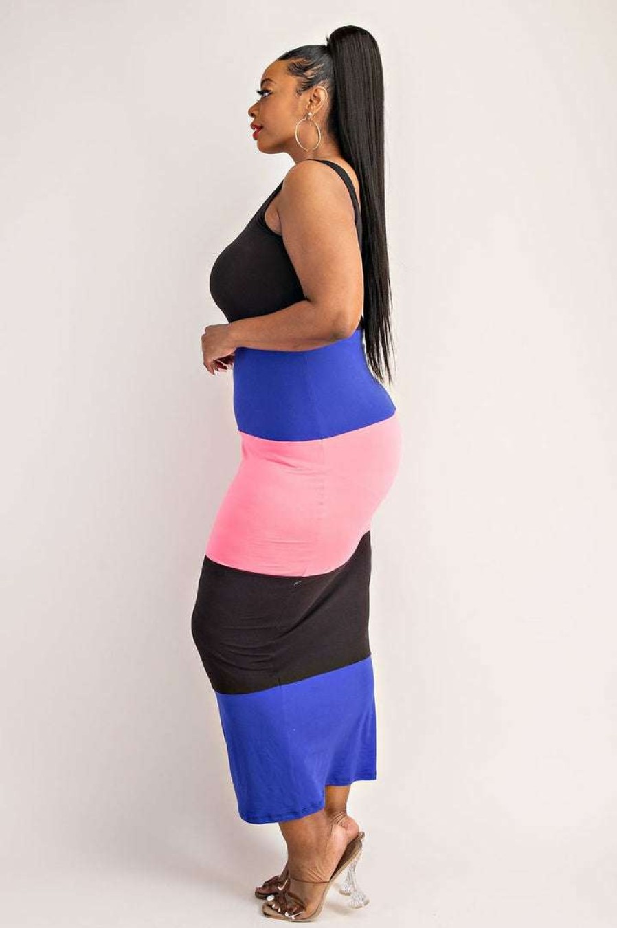 Dresses * | The Curve La Plus Size Lucia Color Block Maxi Dress Royal Blue