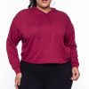 Sets * | Curvy Sense Essential Mix Plus Size Essential Cropped Hoodie Burgundy