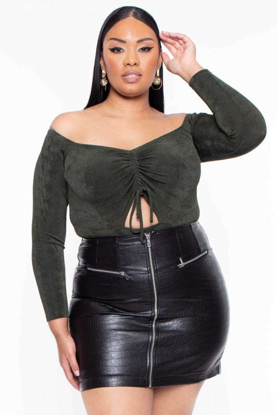 Tops * | Curvy Sense Plus Size Miyuki Slinky Bodysuit Olive