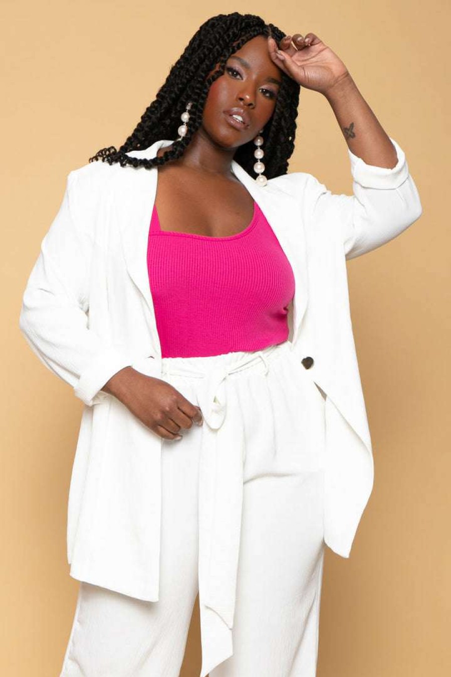 Sets * | Gibiu Plus Size Hbic Pant Suit Set New Arrivals White