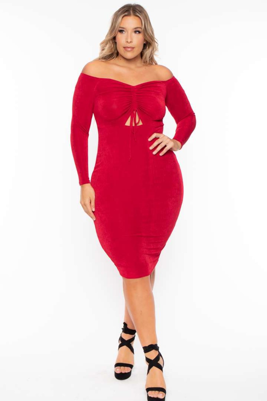 Dresses * | Curvy Sense Party Shop Plus Size Aveline Ruched Dress Red