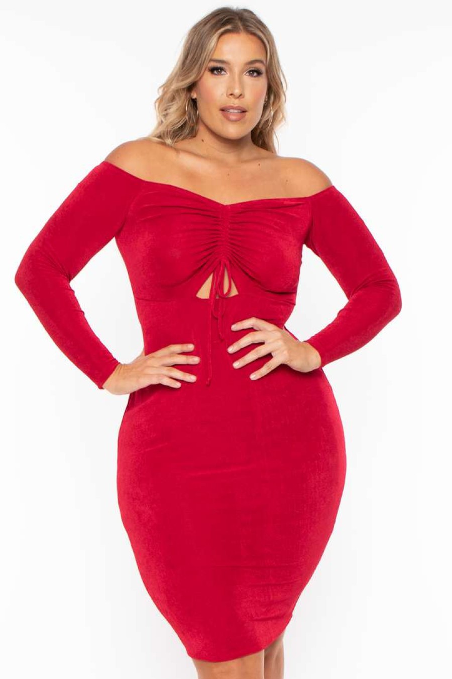 Dresses * | Curvy Sense Party Shop Plus Size Aveline Ruched Dress Red