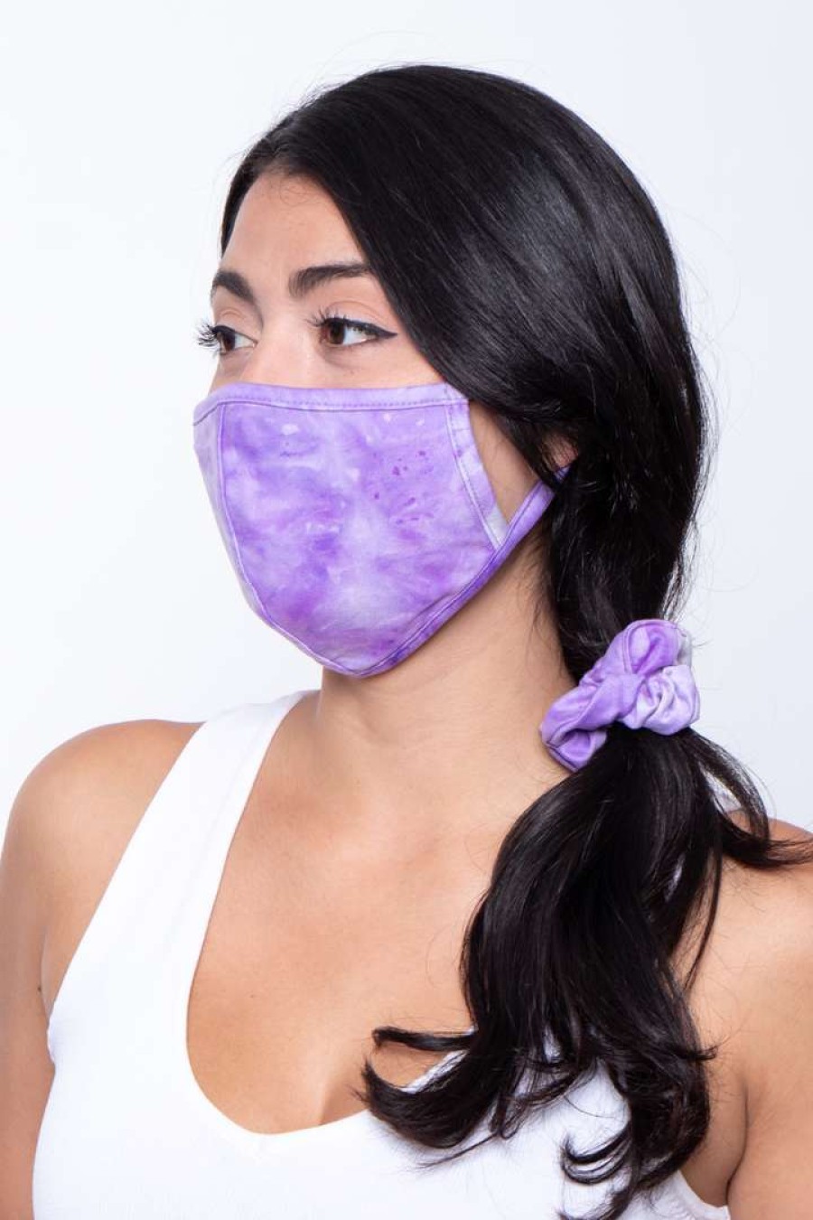 Sets * | Curvy Sense Matching Sets Washable Face Mask & Scrunchie Set Printed Lavender