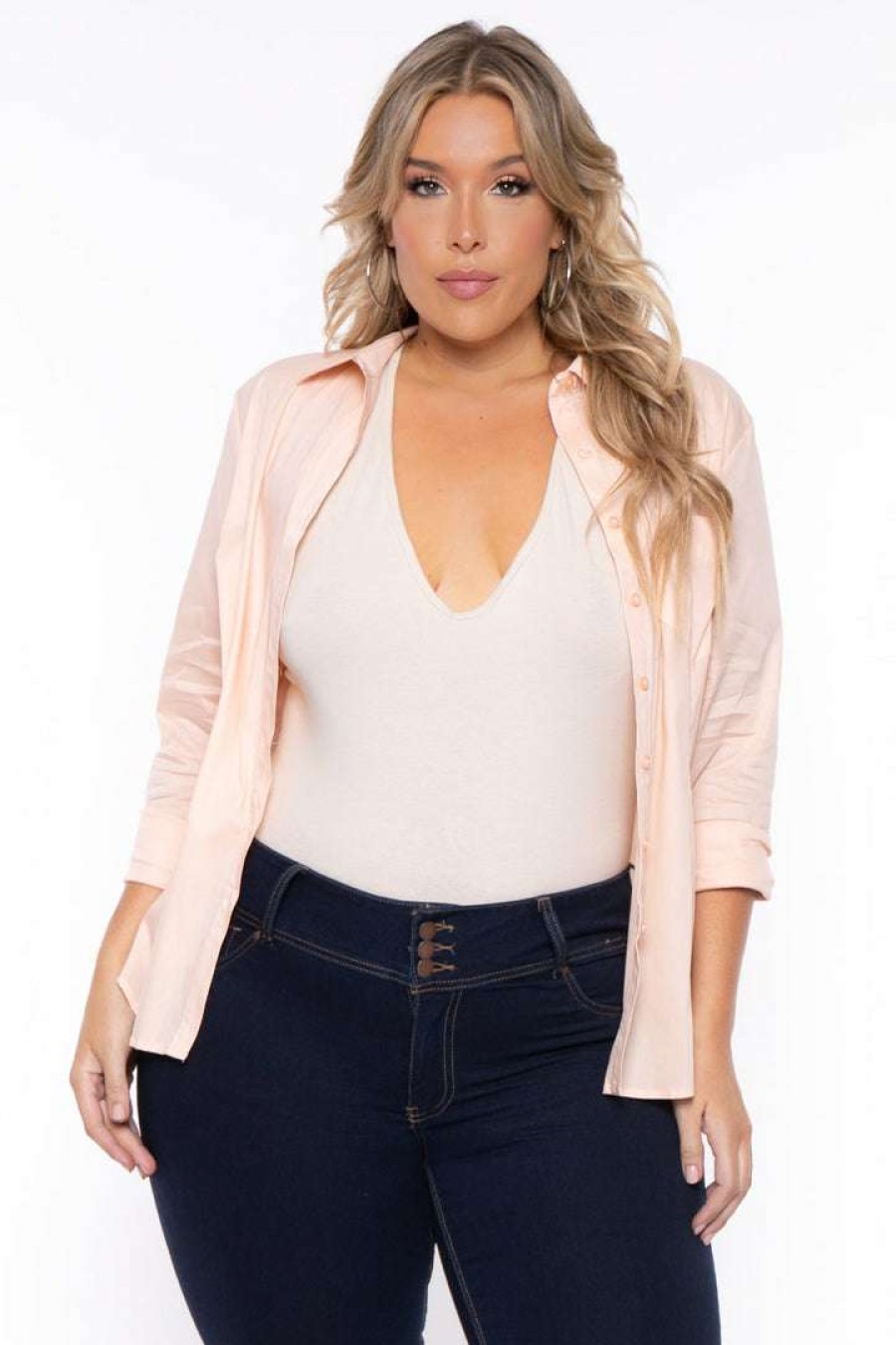 Tops * | Sky Plus Plus Size Boss Babe Top Peach