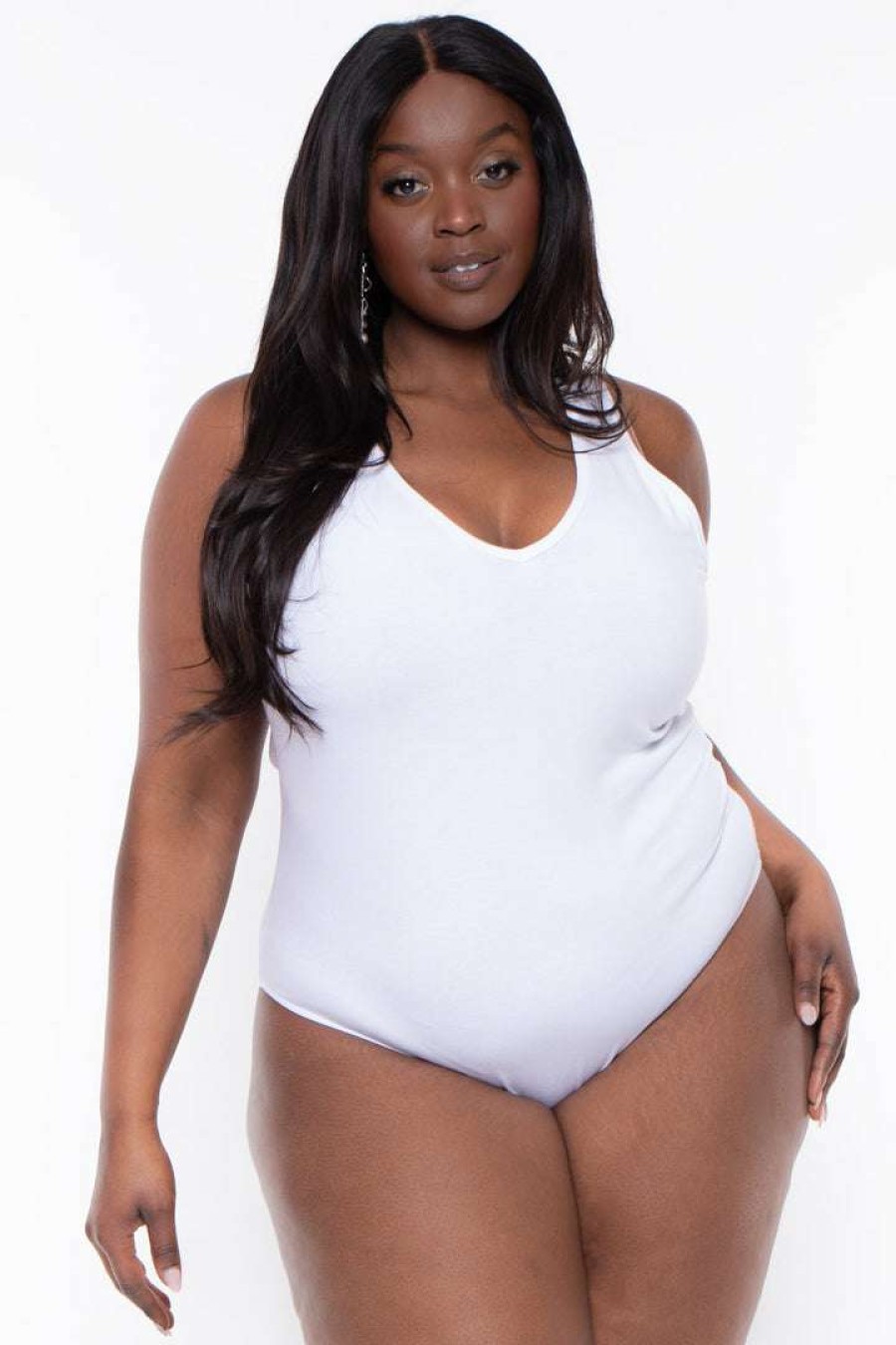 Tops * | Ambiance Plus Size V-Neck Bodysuit White