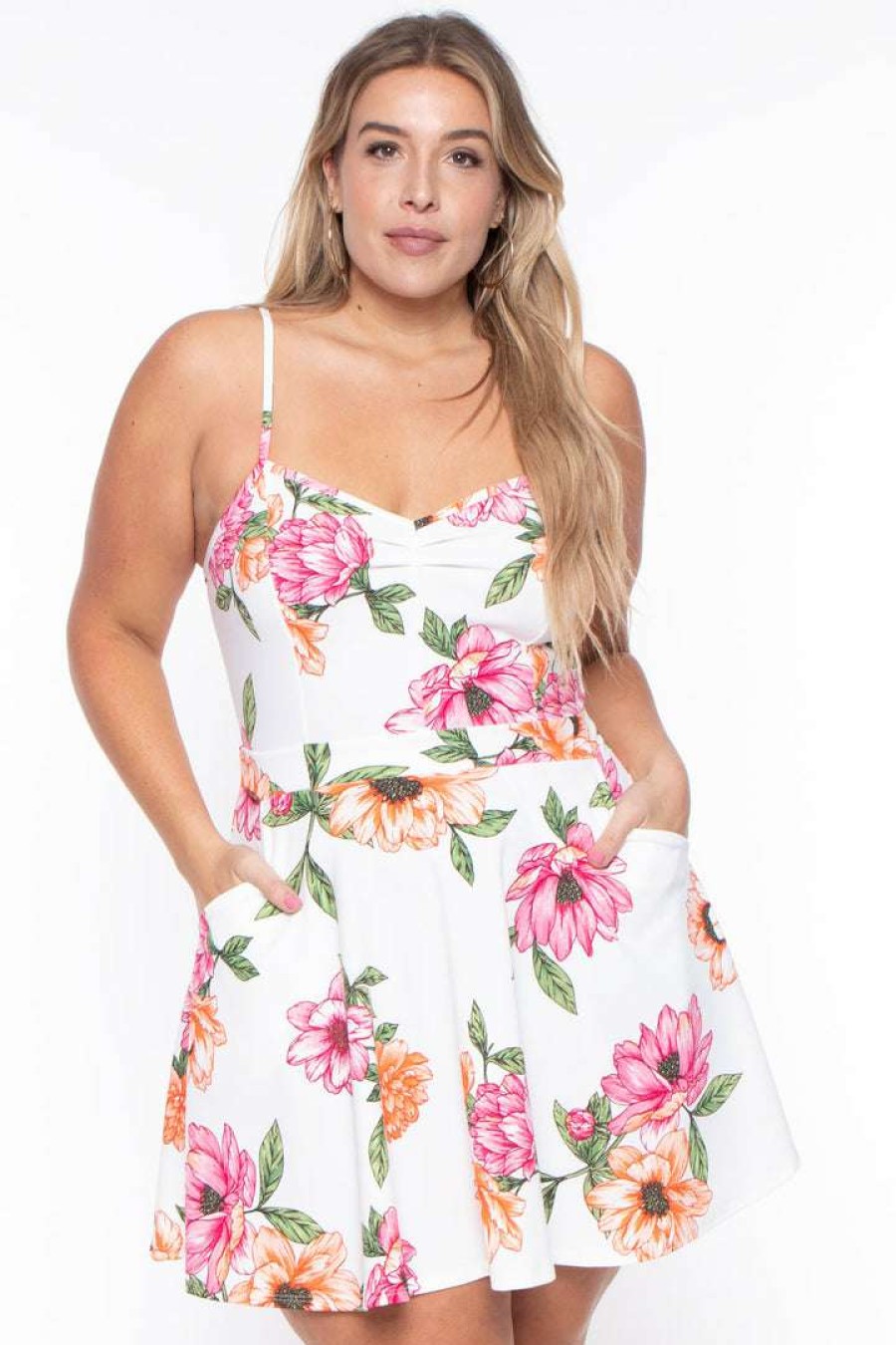 Dresses * | Curvy Sense Back In Stock Plus Size Blossom Floral Dress Cream