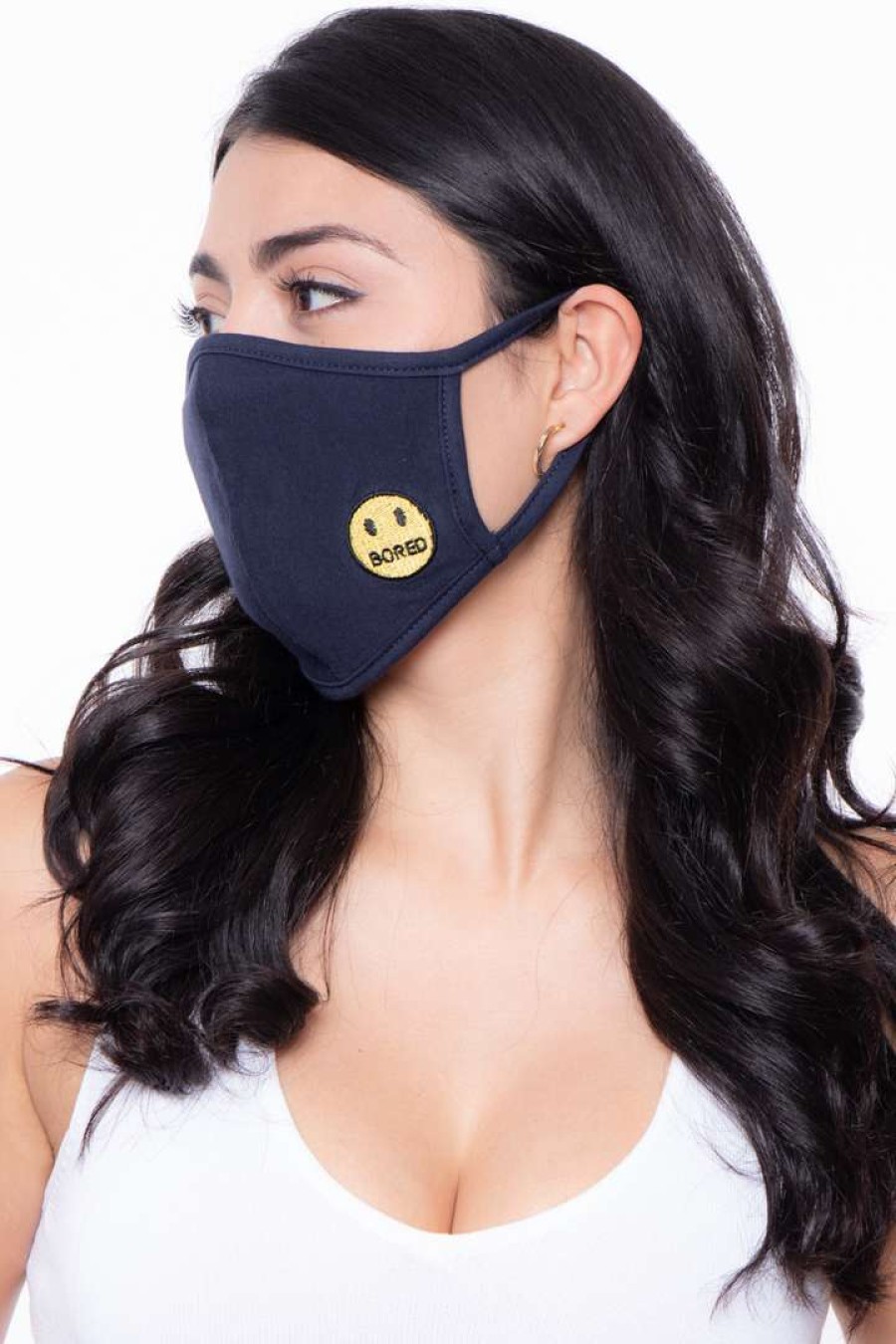 Accessories * | Curvy Sense Face Masks Washable & Reusable Embroidered Face Mask Bored Bored Navy