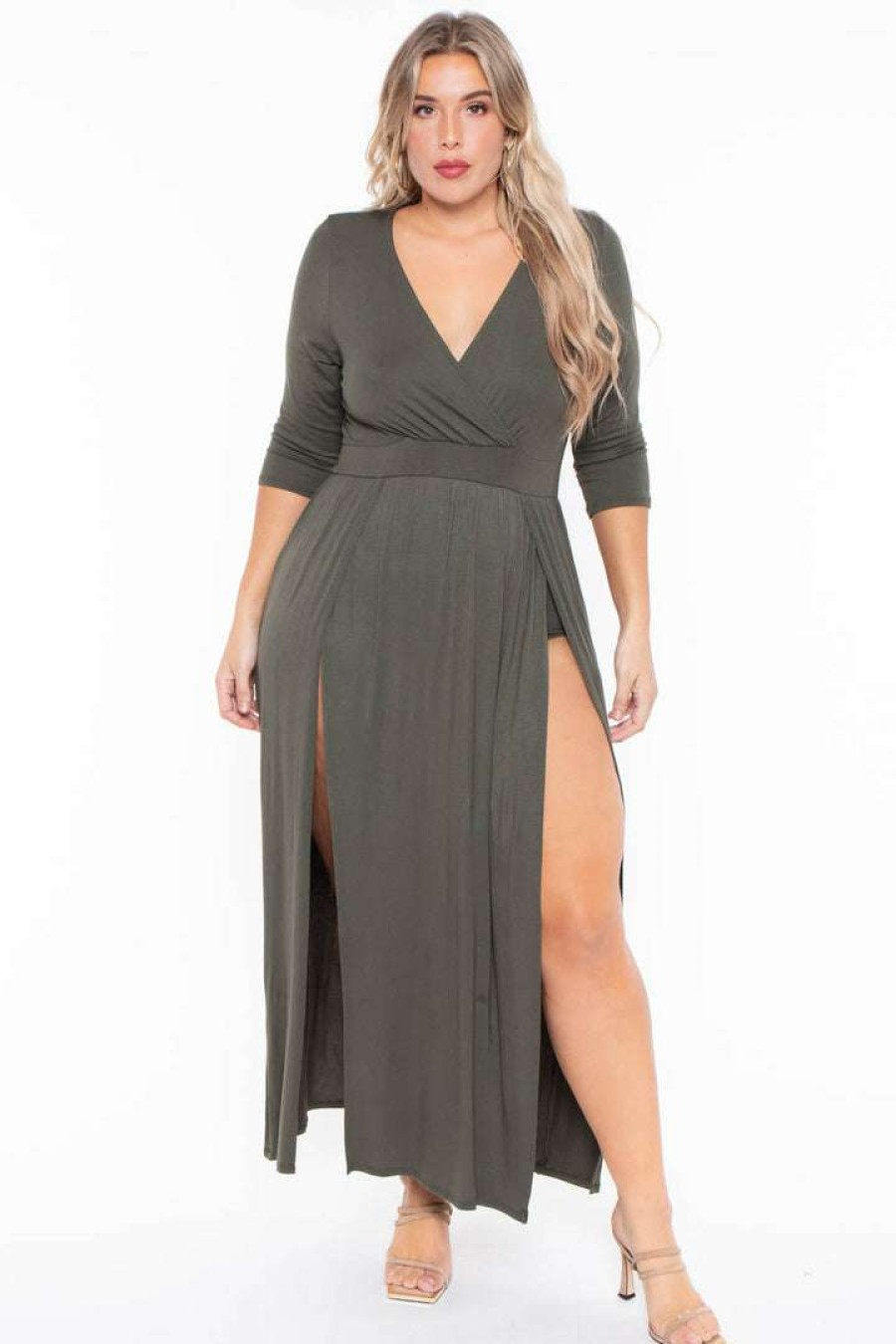 Dresses * | Bluebell Plus Size Aria M-Slit Maxi Dress Dresses Olive