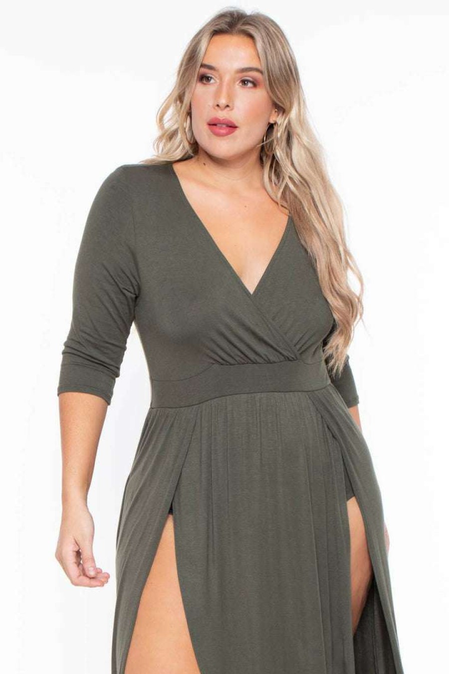 Dresses * | Bluebell Plus Size Aria M-Slit Maxi Dress Dresses Olive