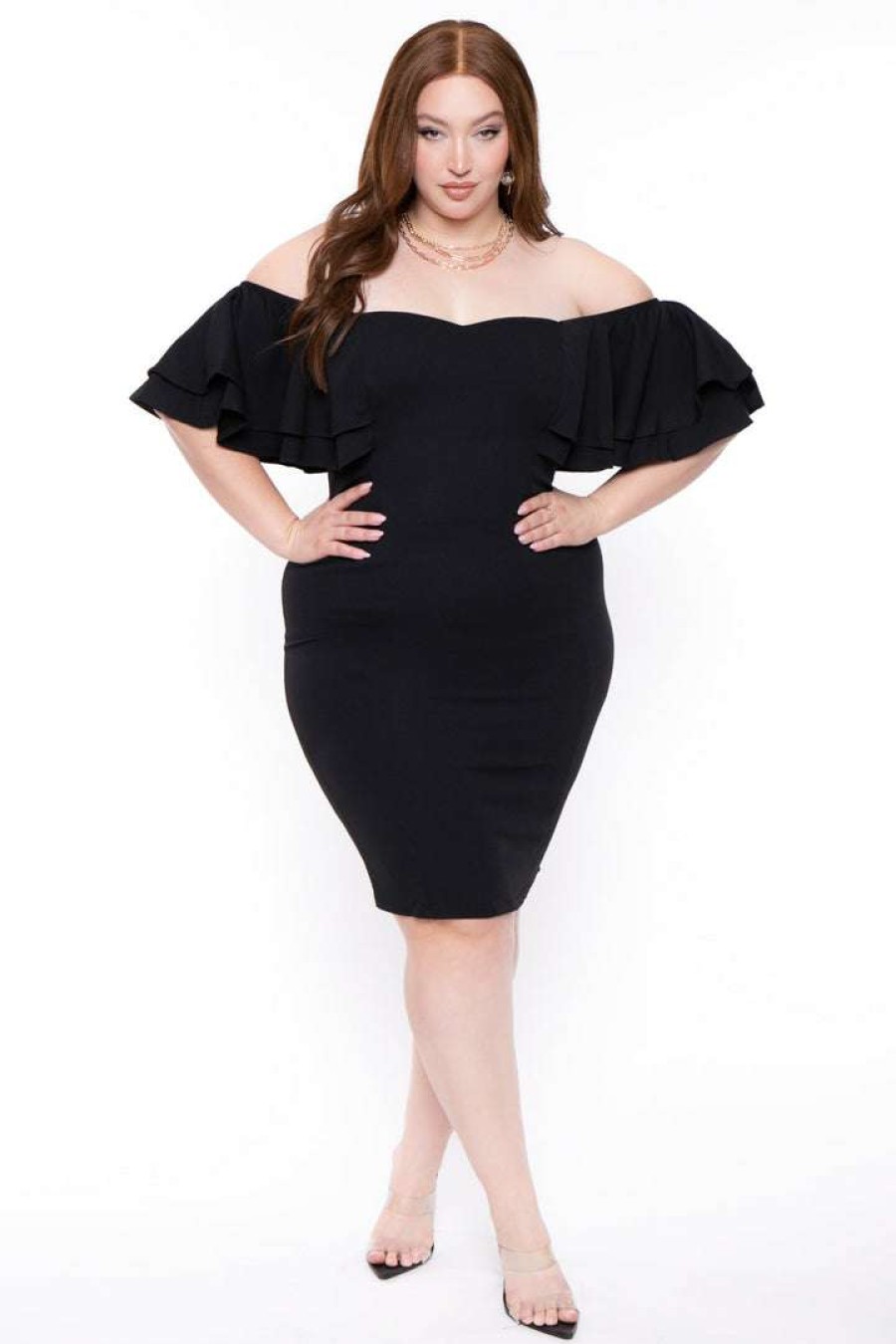 Dresses * | Gibiu Little Styles Plus Size Brie Off The Shoulder Ruffle Dress Black