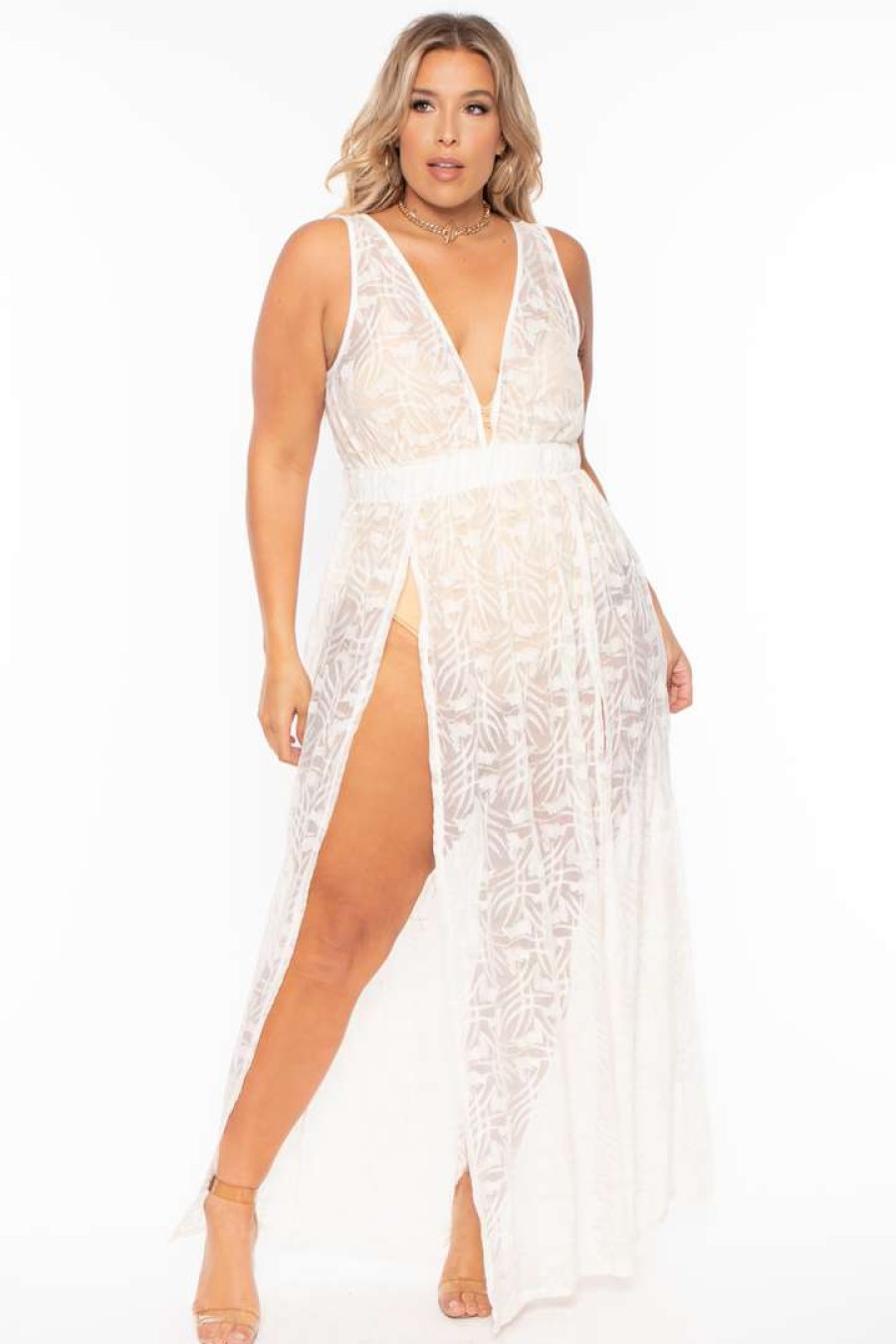 Dresses * | Curvy Sense Bridal Options Plus Size Emryn Slit Maxi Dress White