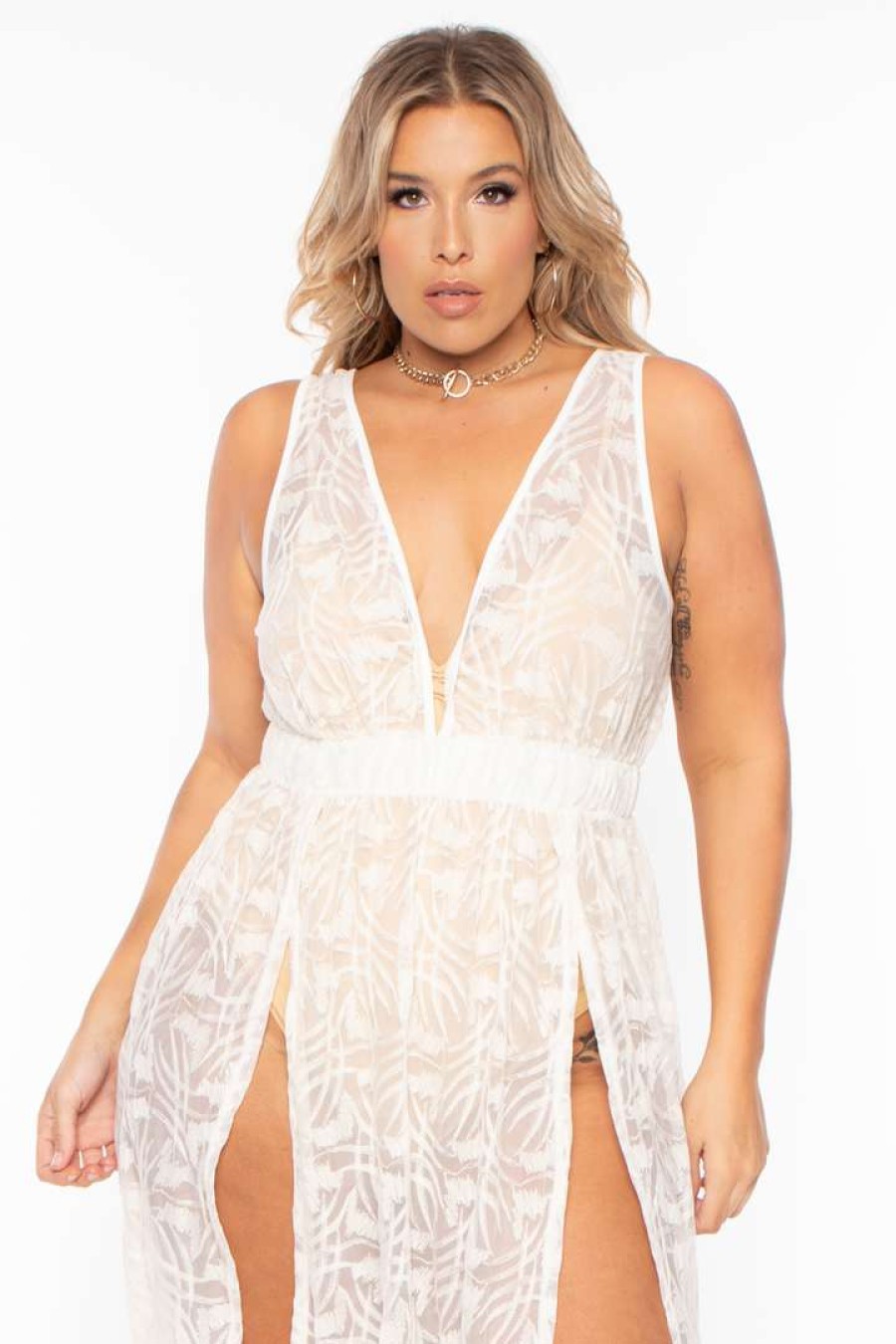 Dresses * | Curvy Sense Bridal Options Plus Size Emryn Slit Maxi Dress White