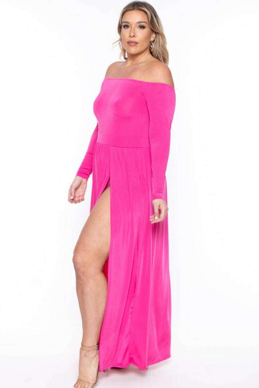 Dresses * | Curvy Sense Plus Size Eliana M- Slit Dress Pink