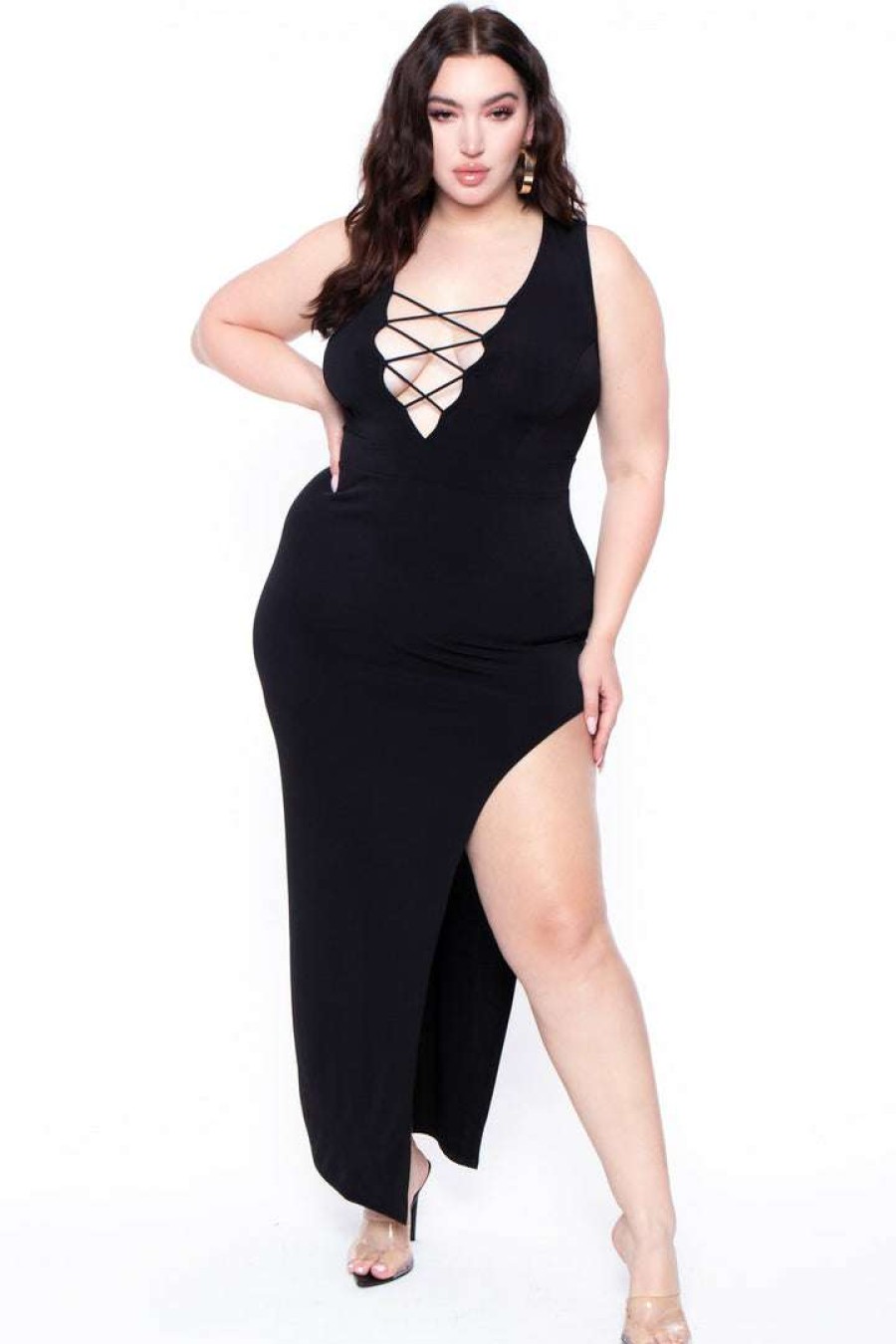 Dresses * | Curvy Sense Back In Stock Plus Size Eden Caged Dress Black