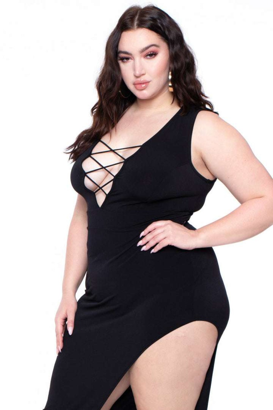 Dresses * | Curvy Sense Back In Stock Plus Size Eden Caged Dress Black