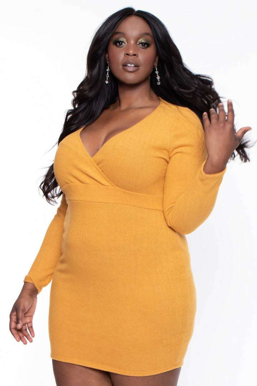 Dresses * | Curvy Sense Plus Size Lena Dress Mustard