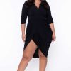 Dresses * | Solid Back In Stock Plus Size Clarissa Asymmetric Drape Dress Black