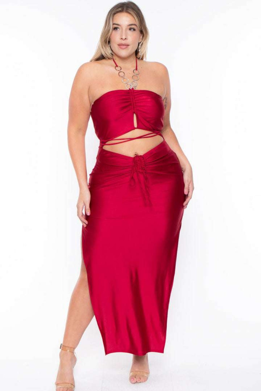 Dresses * | Curvy Sense Dresses Plus Size Giselle Halter Dress Red