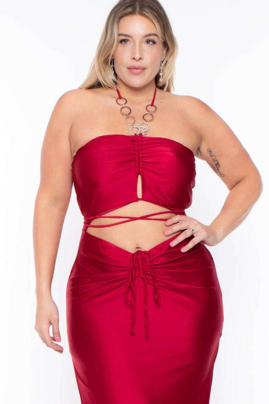 Dresses * | Curvy Sense Dresses Plus Size Giselle Halter Dress Red