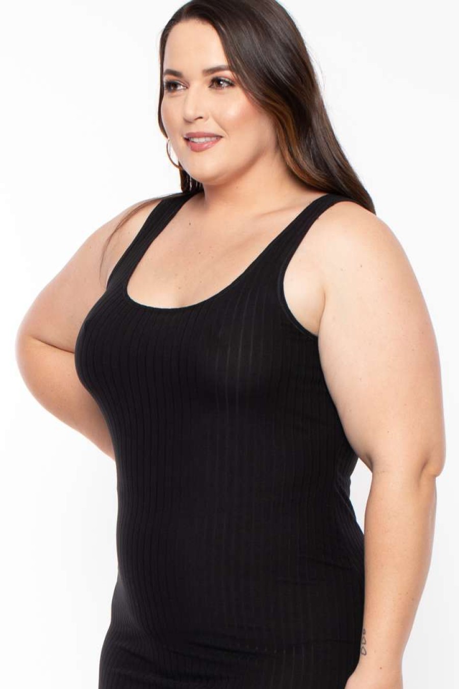 Dresses * | Capella Plus Size Essential Rib Tank Dress Dresses Black