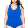 Tops * | Ambiance Plus Size V-Neck Bodysuit Royal Blue