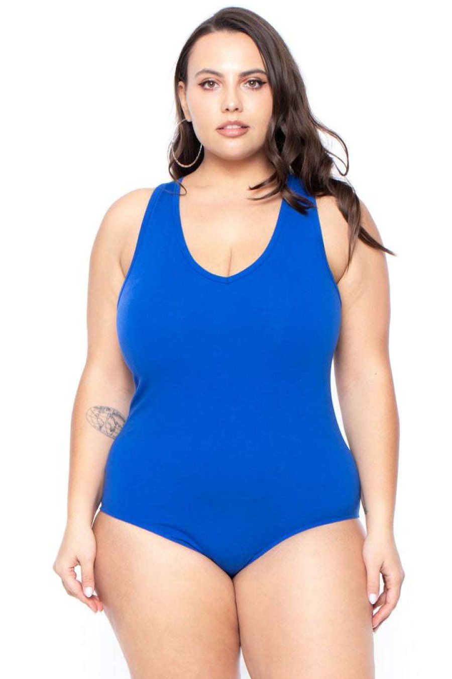 Tops * | Ambiance Plus Size V-Neck Bodysuit Royal Blue