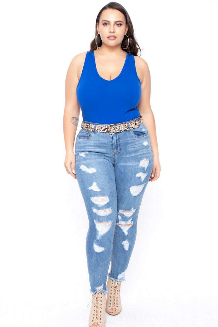 Tops * | Ambiance Plus Size V-Neck Bodysuit Royal Blue