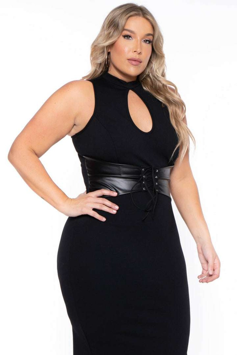 Dresses * | Curvy Sense Plus Size Waist Snatcher Maxi Dress Little Styles Black