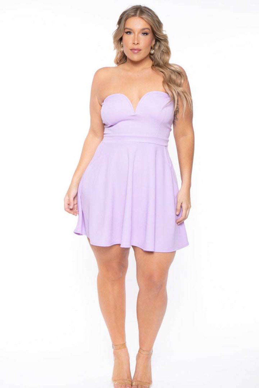 Dresses * | Curvy Sense New Arrivals Plus Size Amaryllis Flare Dress Lavender