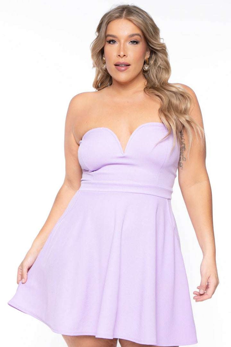 Dresses * | Curvy Sense New Arrivals Plus Size Amaryllis Flare Dress Lavender