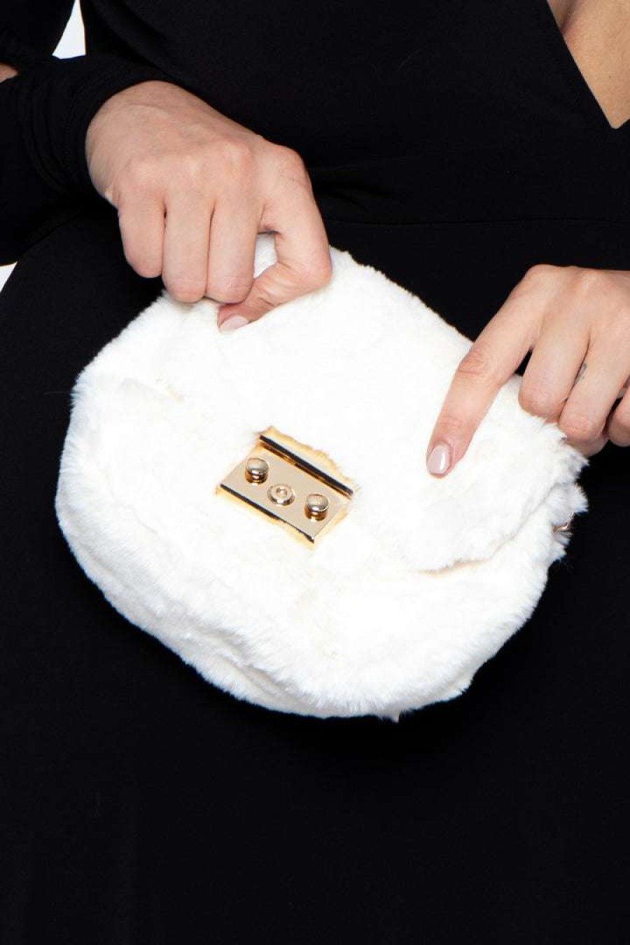 Accessories * | Impulse Calgary Faux Fur Crossbody Bag Ivory