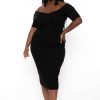 Dresses * | Curvy Sense Plus Size Lydia Off The Shoulder Short Sleeve Dress Black