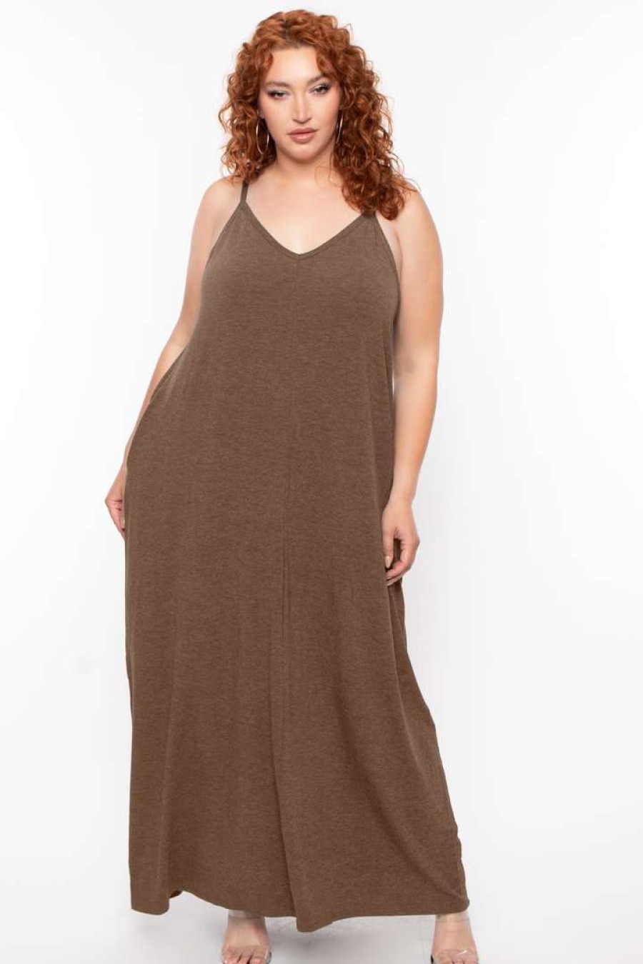 Dresses * | Zenana Plus Size Cami Strap Maxi Dress Dresses Mocha