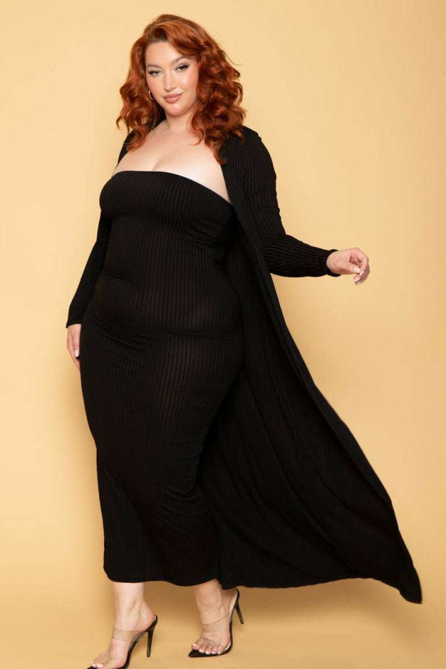 Sets * | Gibiu Plus Size Lizah Tube Dress And Cardigan Set Black