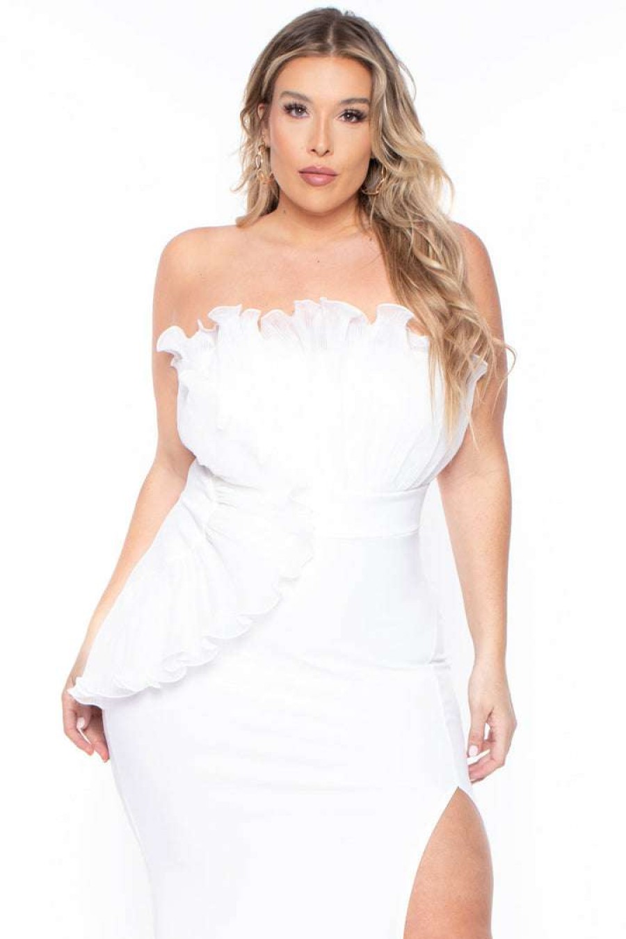 Dresses * | Symphony Bridal Options Plus Size Samantha Ruffled Dress Ivory