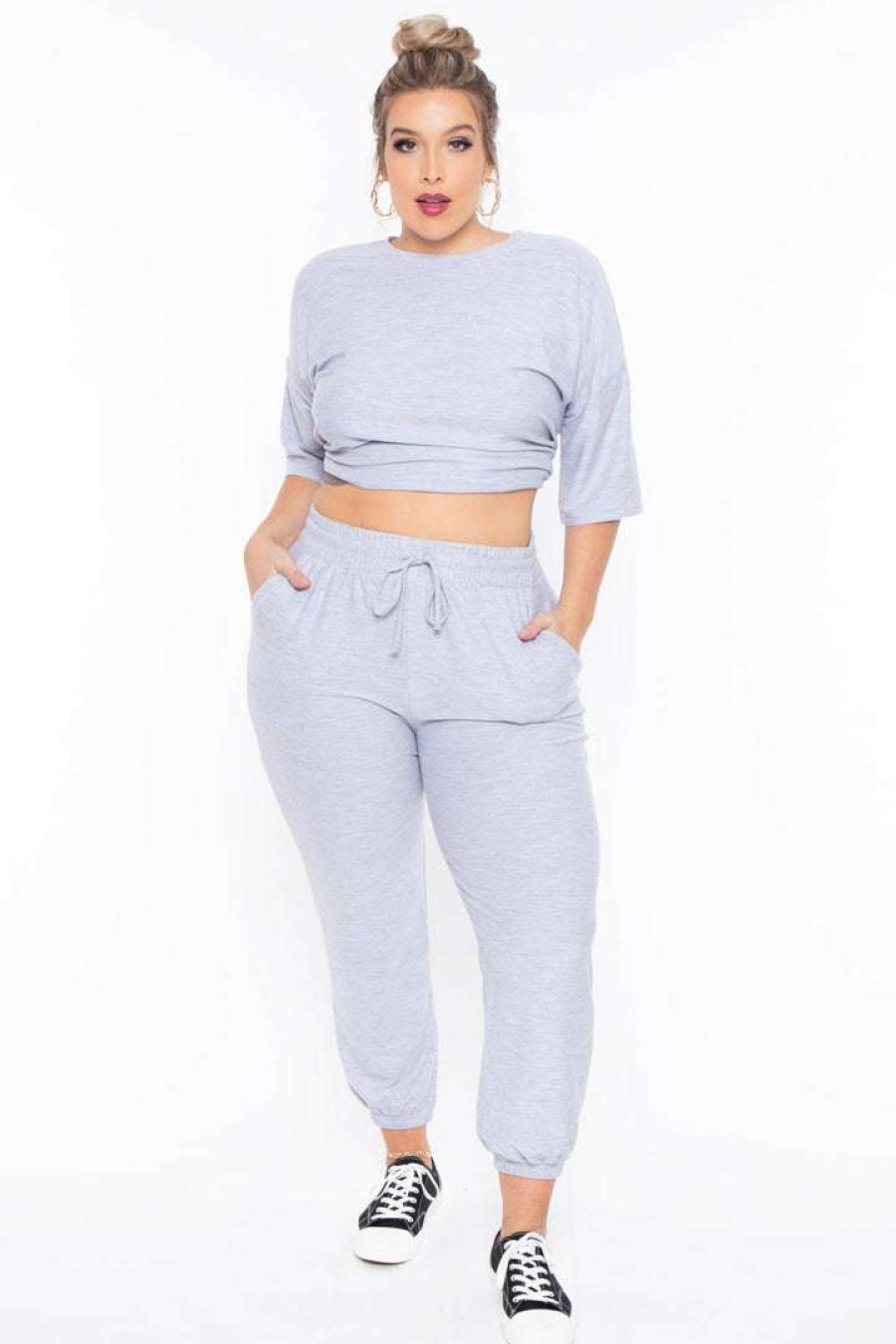 Sets * | Zenana Plus Size Dee Lounge Set Heather Grey