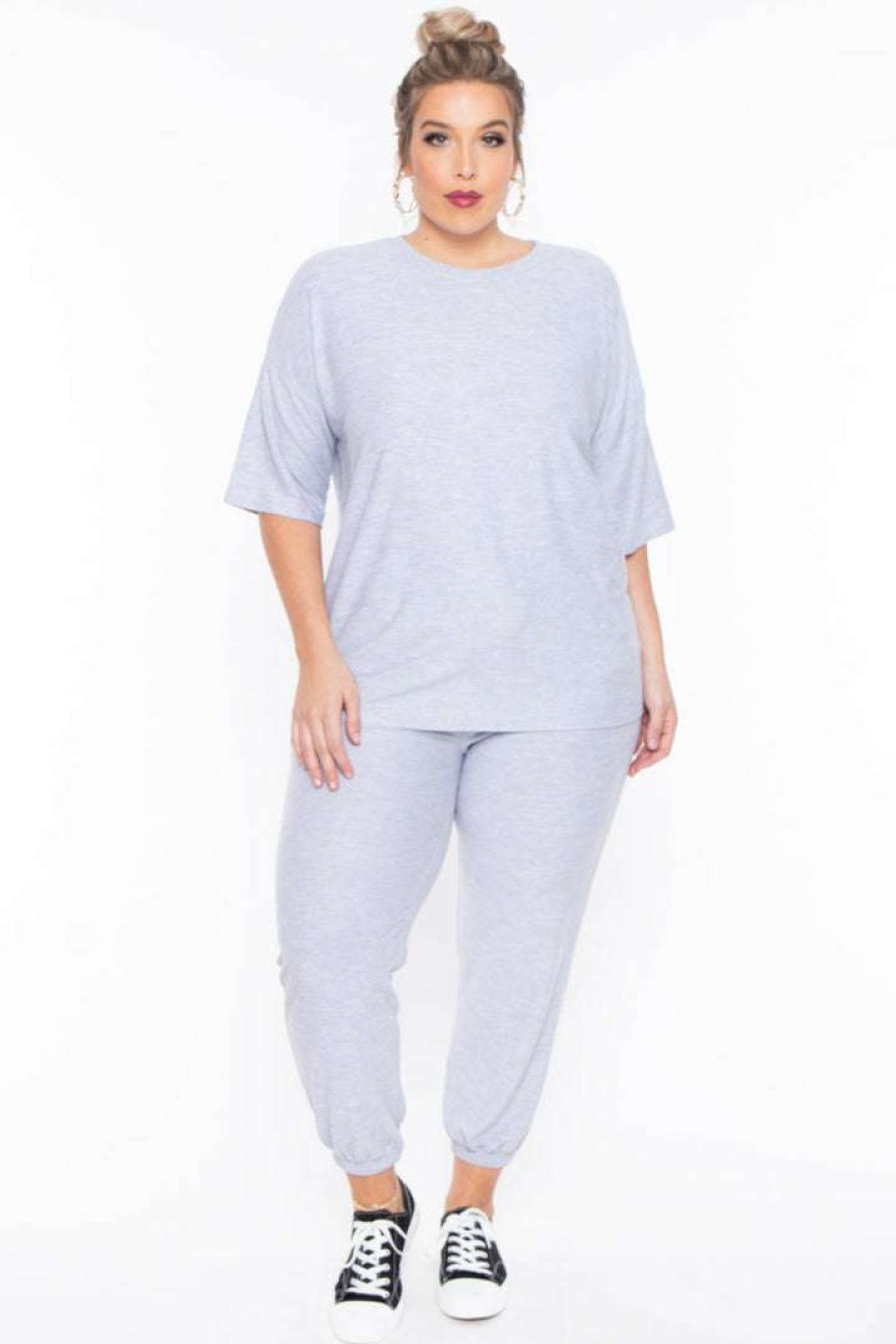 Sets * | Zenana Plus Size Dee Lounge Set Heather Grey