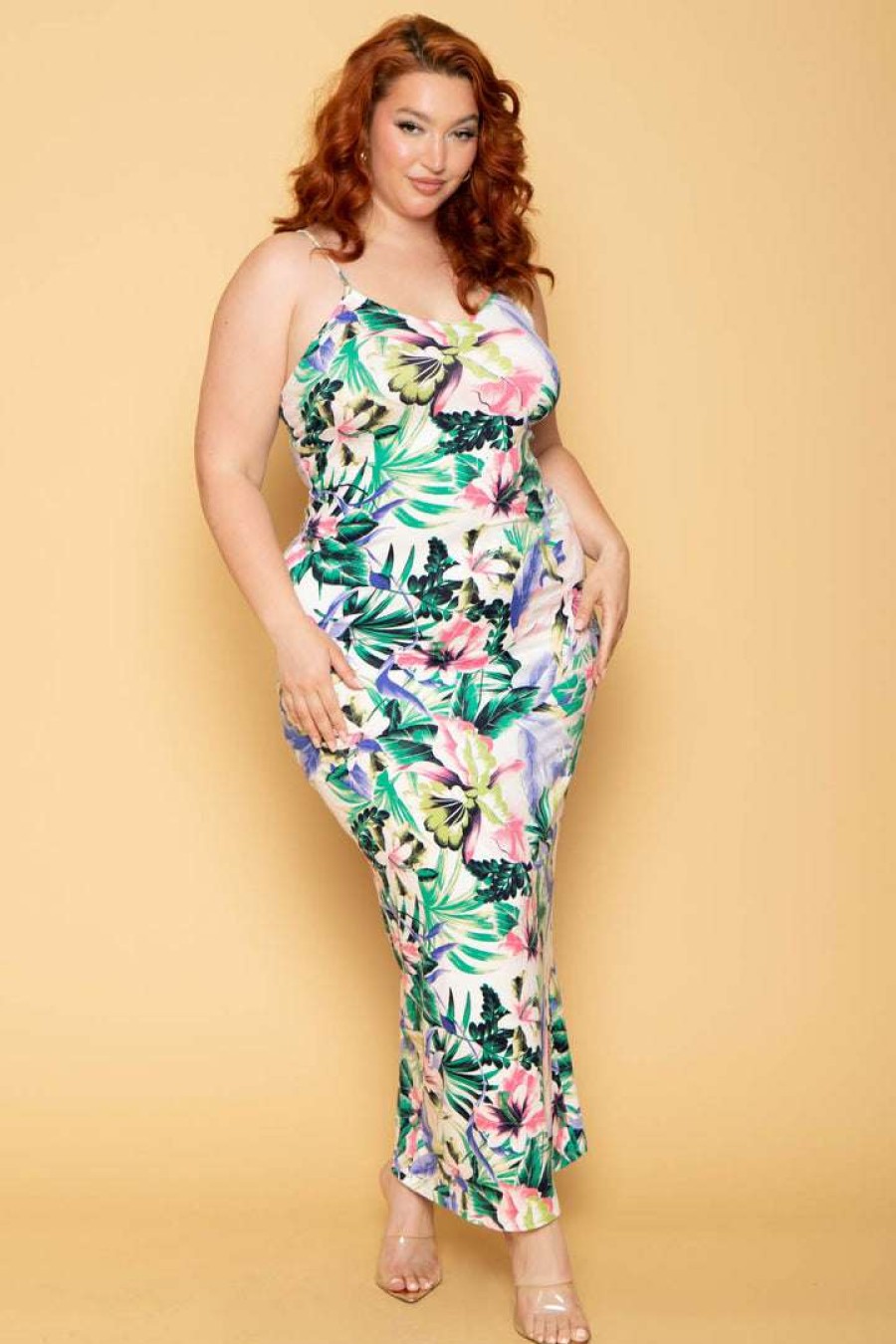 Dresses * | Haute Monde New Arrivals Plus Size Julissa Floral Print Dress Ivory