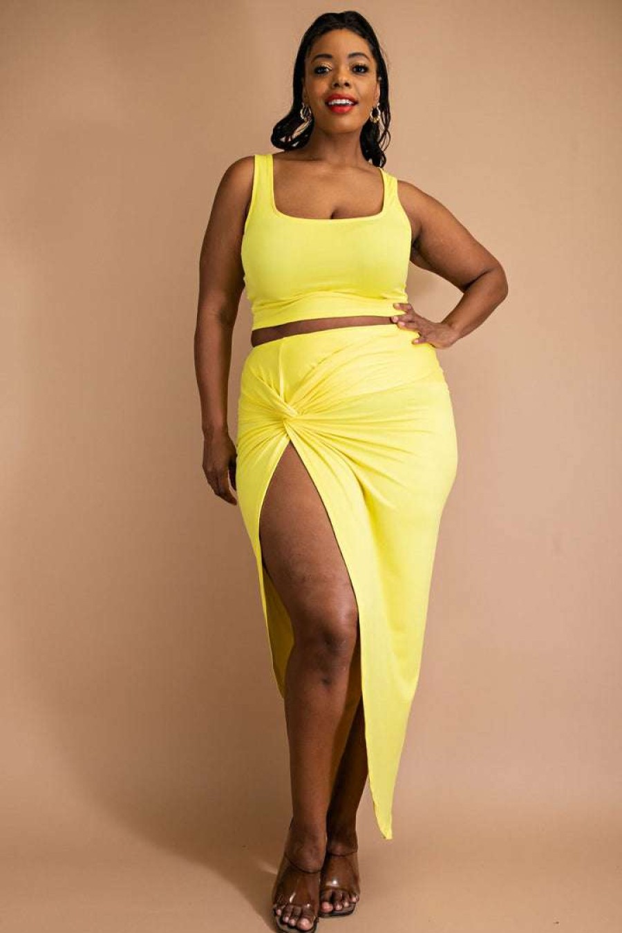 Sets * | The Curve La Plus Size Kristin Matching Skirt Set Yellow