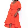 Dresses * | Bluebell New Arrivals Plus Size Tati Surplice Ruffle Dress Tangerine