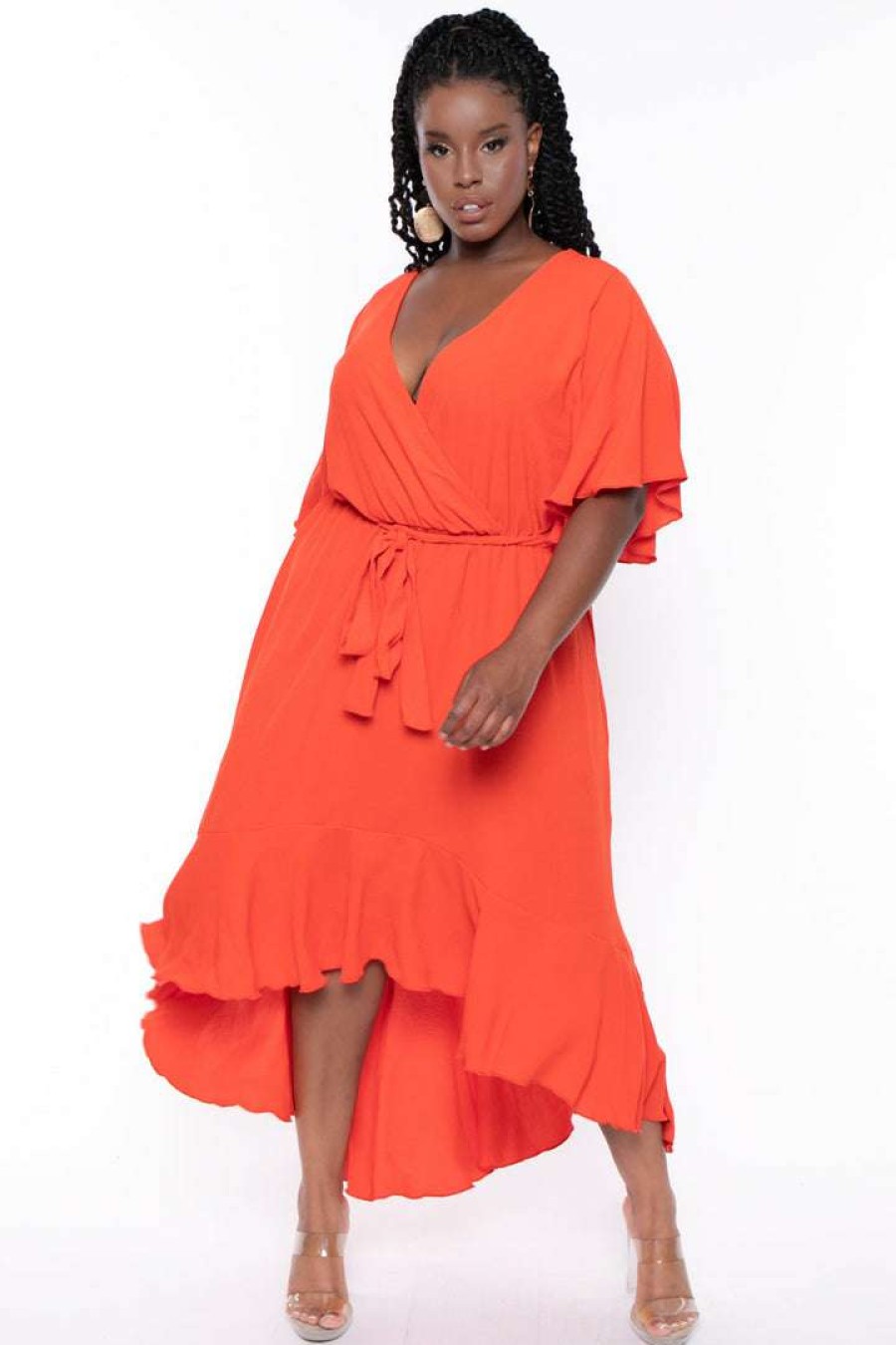 Dresses * | Bluebell New Arrivals Plus Size Tati Surplice Ruffle Dress Tangerine