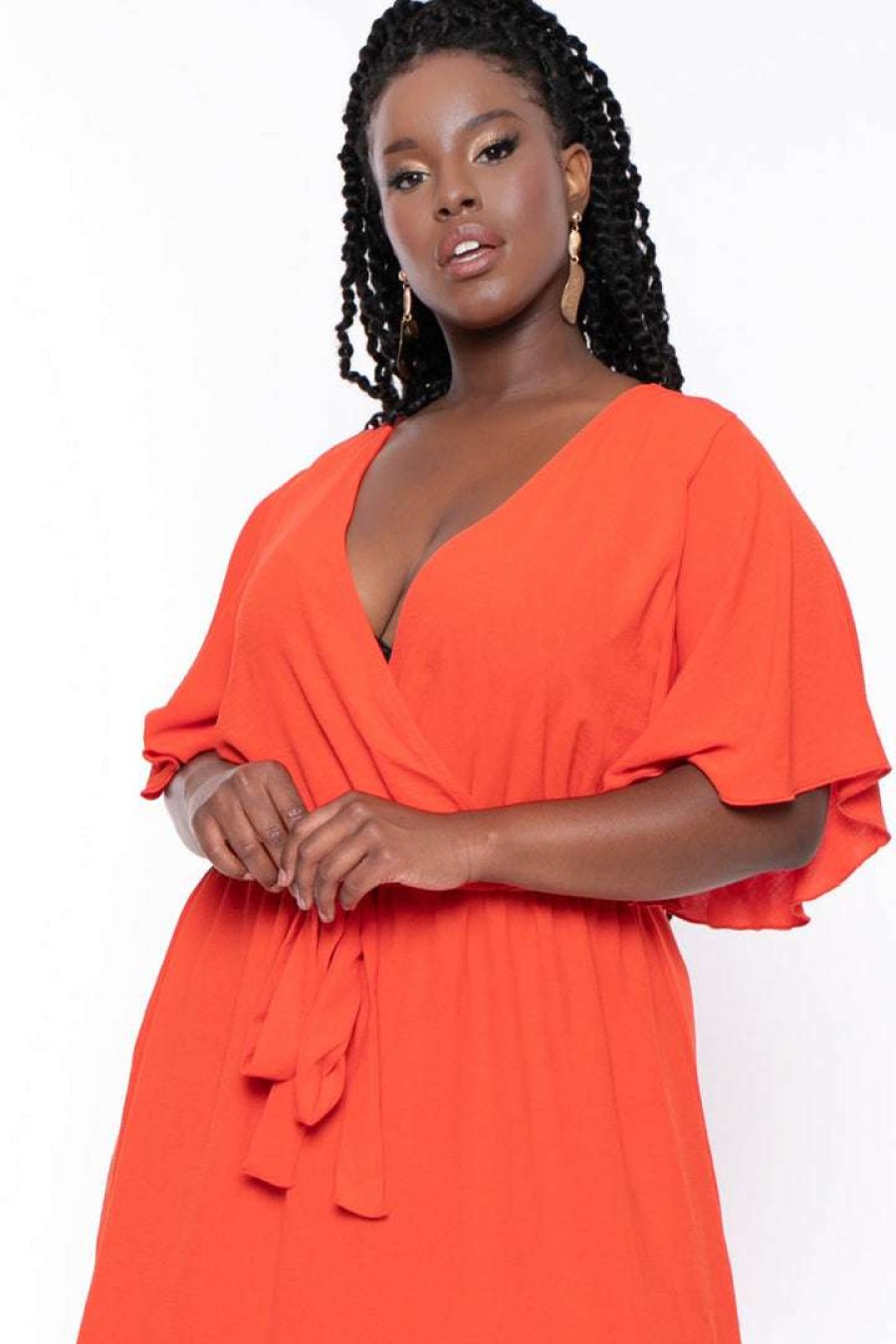 Dresses * | Bluebell New Arrivals Plus Size Tati Surplice Ruffle Dress Tangerine