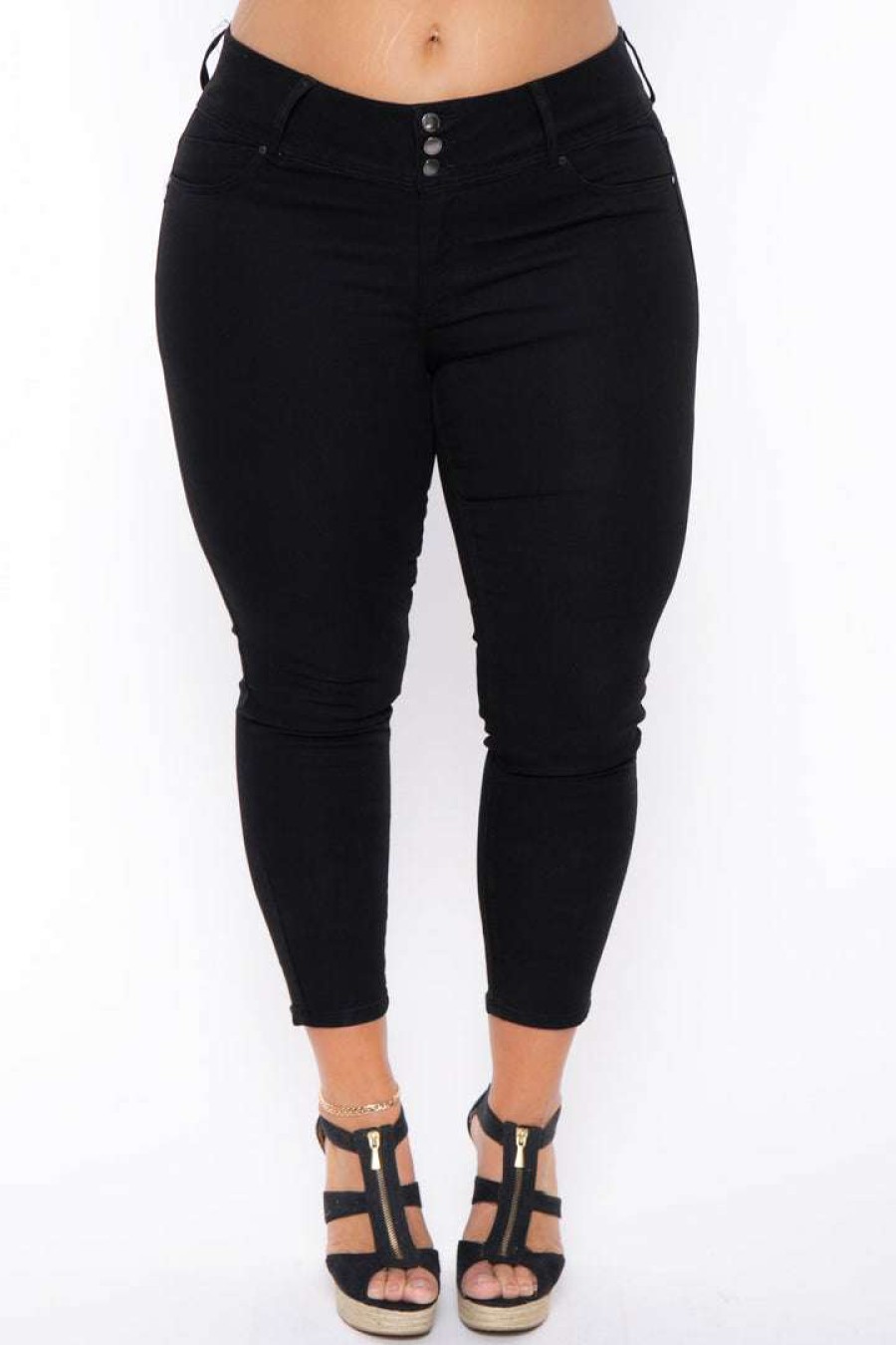 Bottoms * | Davids Place Plus Size Ayden 3 Button Jean Black