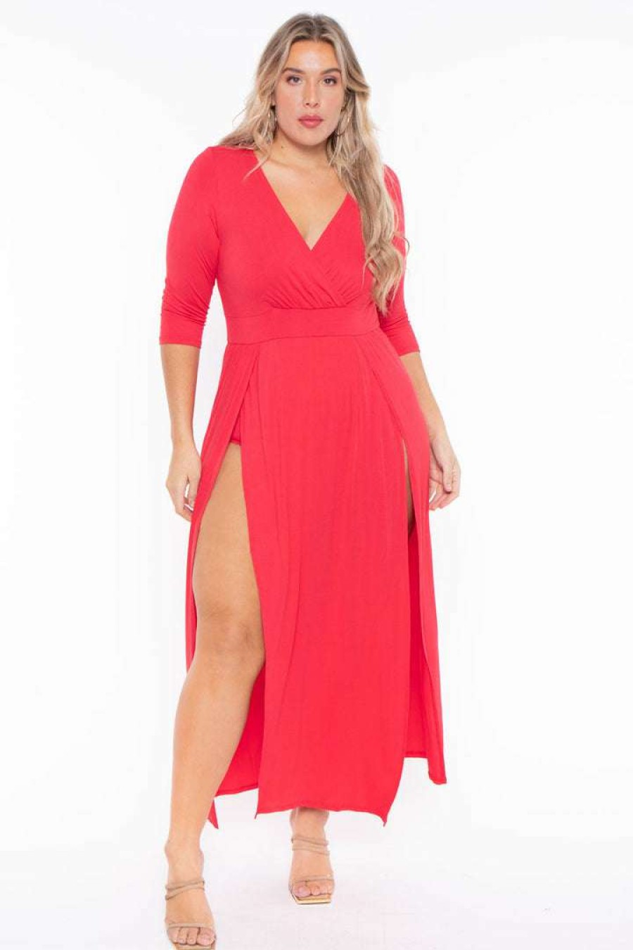 Dresses * | Bluebell Dresses Plus Size Aria M-Slit Maxi Dress Red